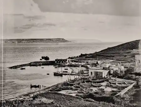 There's a tugboat here today. Marsalform Bay, Gozo, 1888