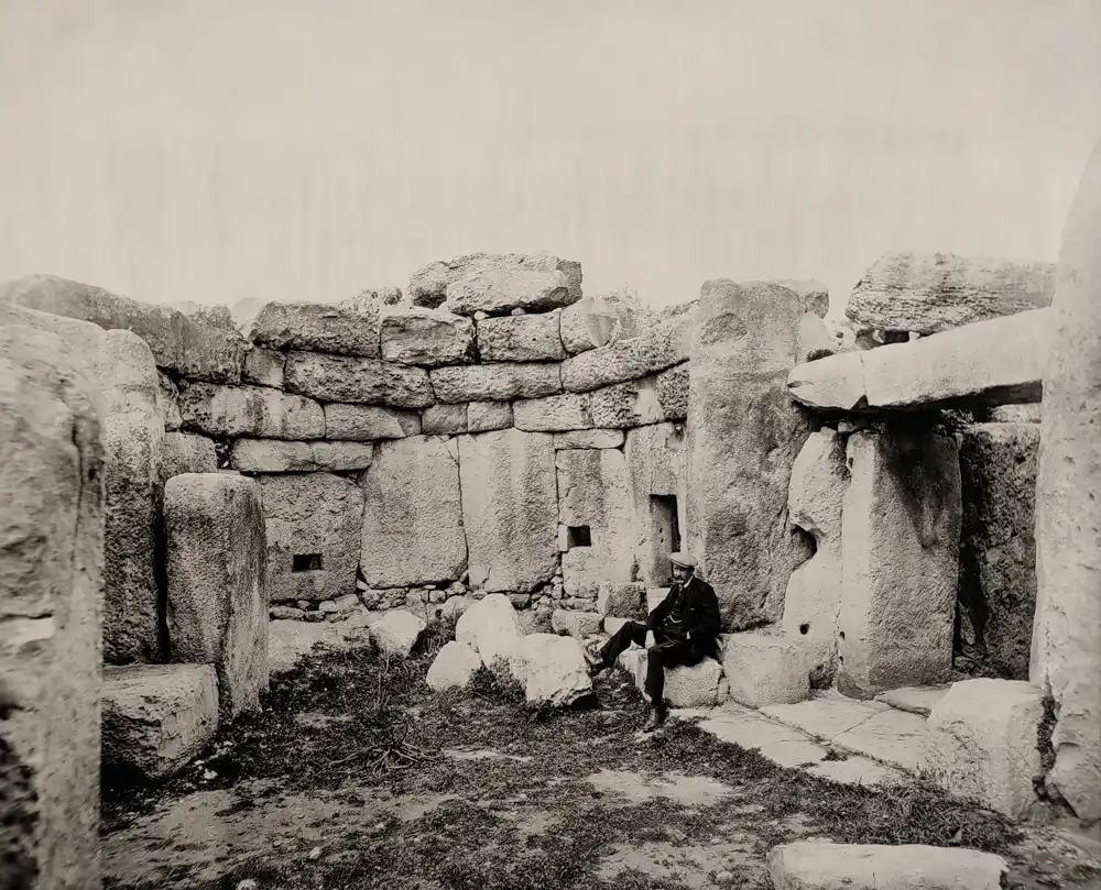 One of the first photographs of Hagar Qim, 1890