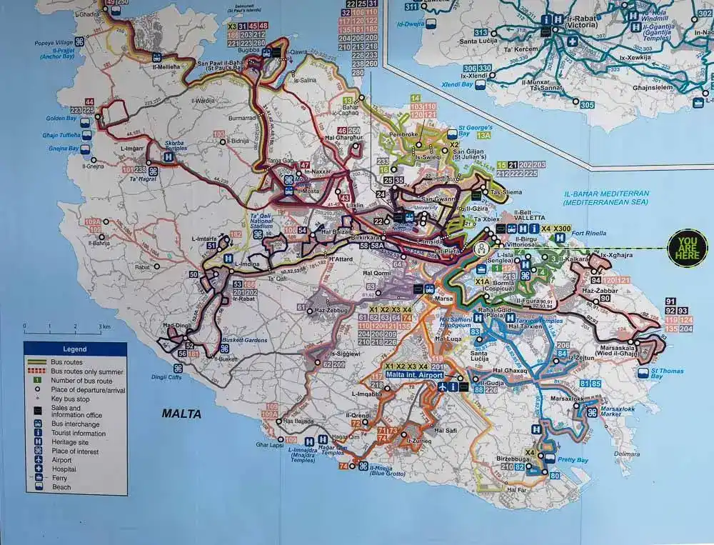 Map of Malta Buses
