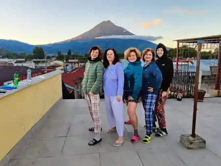 Morning warm-up under the volcano