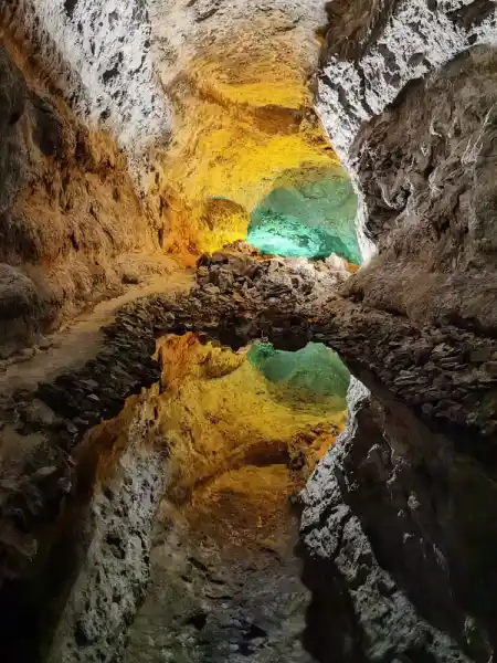 Mirroring underground lake Cueva de los Verdes