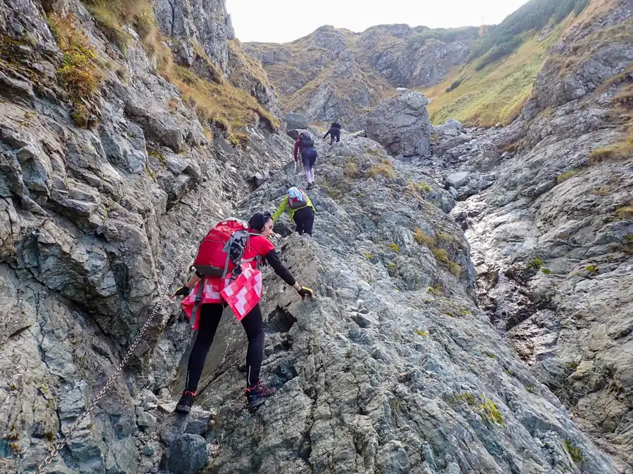 Hiking with chains on the trail to Veľká Svišťovka peak